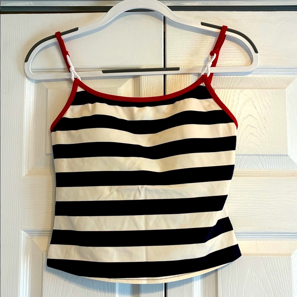 Nautical Striped Swim Tankini with Red Trim